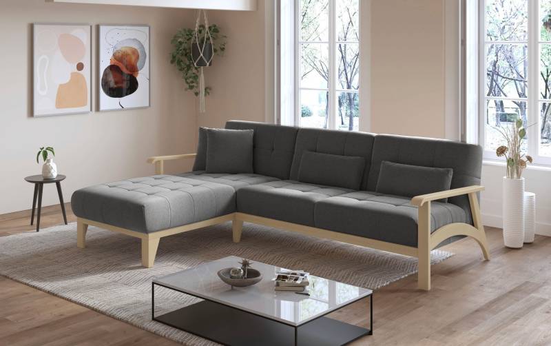 sit&more Ecksofa »Billund L-Form«, Armlehnen aus Buchenholz in natur, verschiedene Bezüge und Farben von sit&more