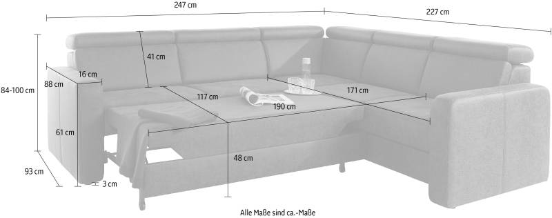 sit&more Ecksofa »Bologna L-Form«, Kopfteilverstellung, wahlweise mit Bettfunktion und Schubkasten von sit&more