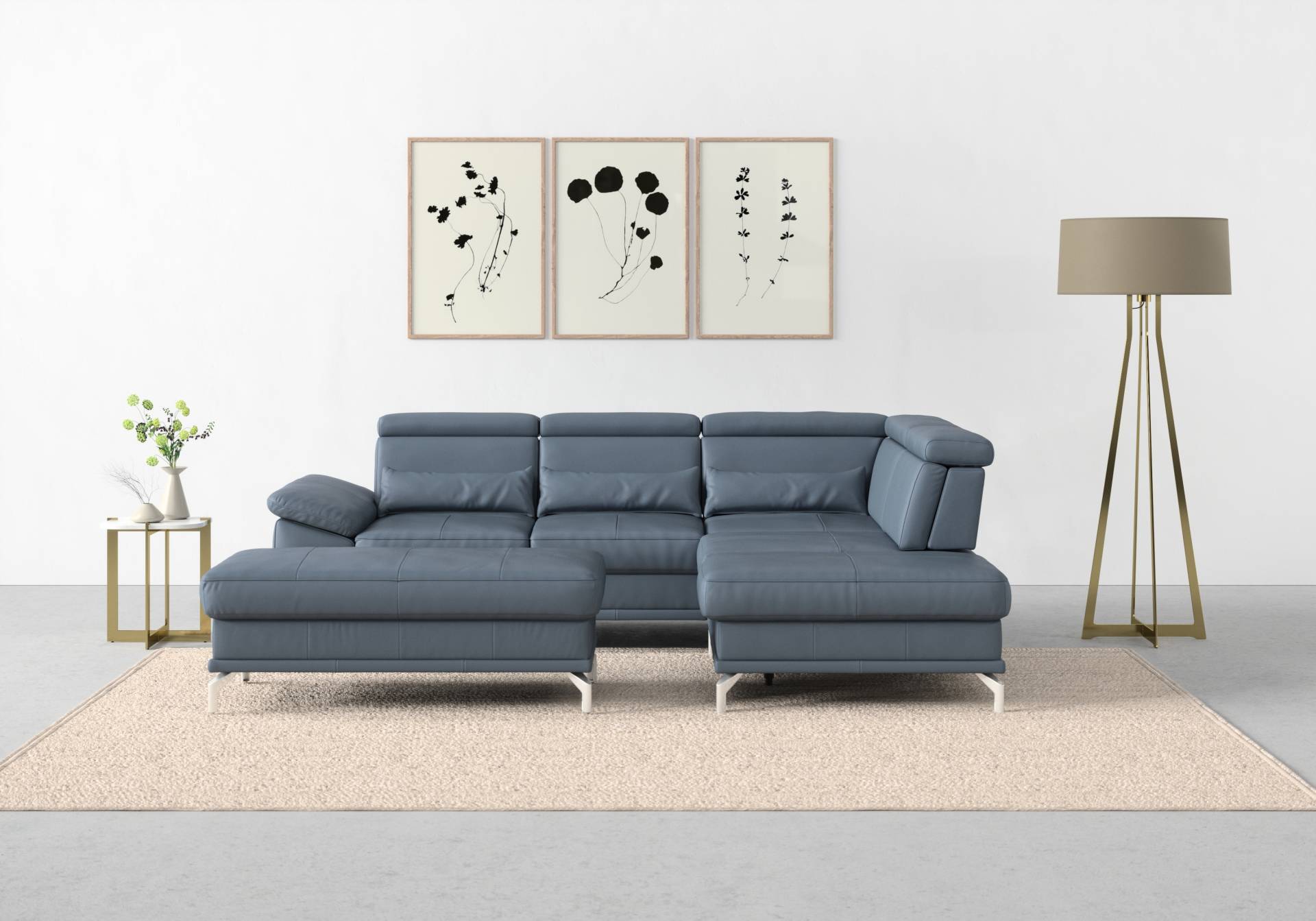 sit&more Ecksofa »Cabrio L-Form, mit Sitztiefenverstellung, Arm- und Kopfteilverstellung«, 3 Nierenkissen, Federkern, optional Bettfunktion und Stauraum von sit&more