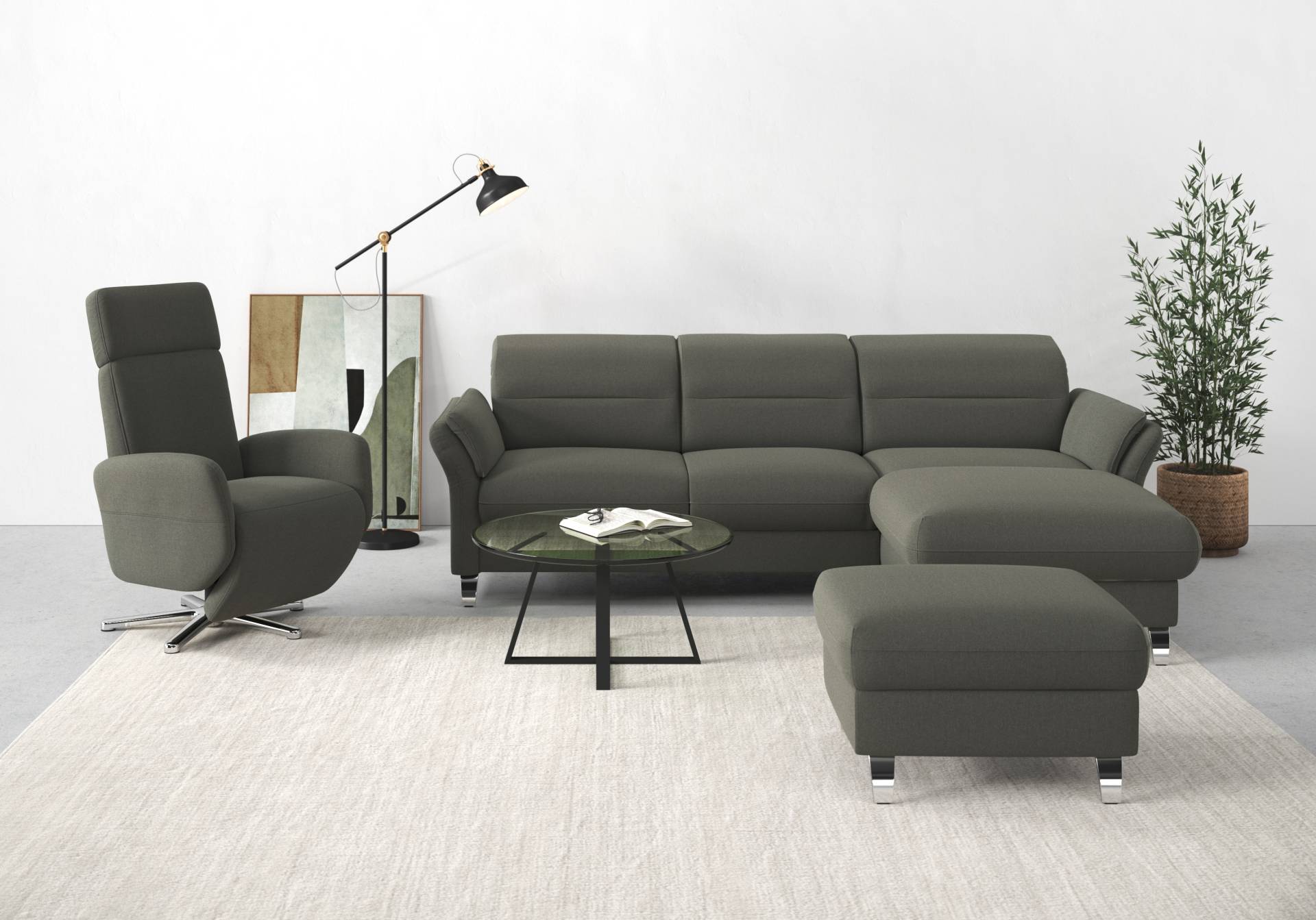 sit&more Ecksofa »Grenoble L-Form mit Federkern«, wahlweise mit Bettfunktion, Bettkasten, Arm- und Kopfteilverstellung von sit&more