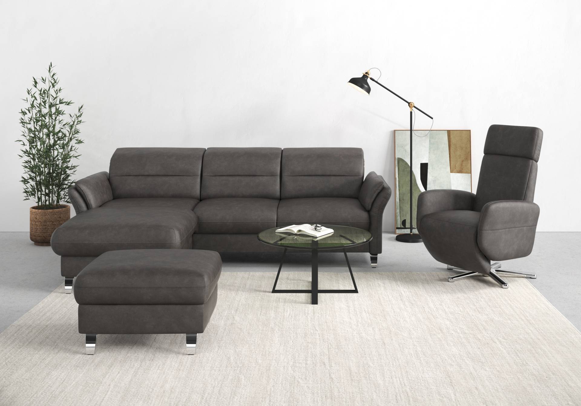 sit&more Ecksofa »Grenoble L-Form mit Federkern«, wahlweise mit Bettfunktion, Bettkasten, Arm- und Kopfteilverstellung von sit&more