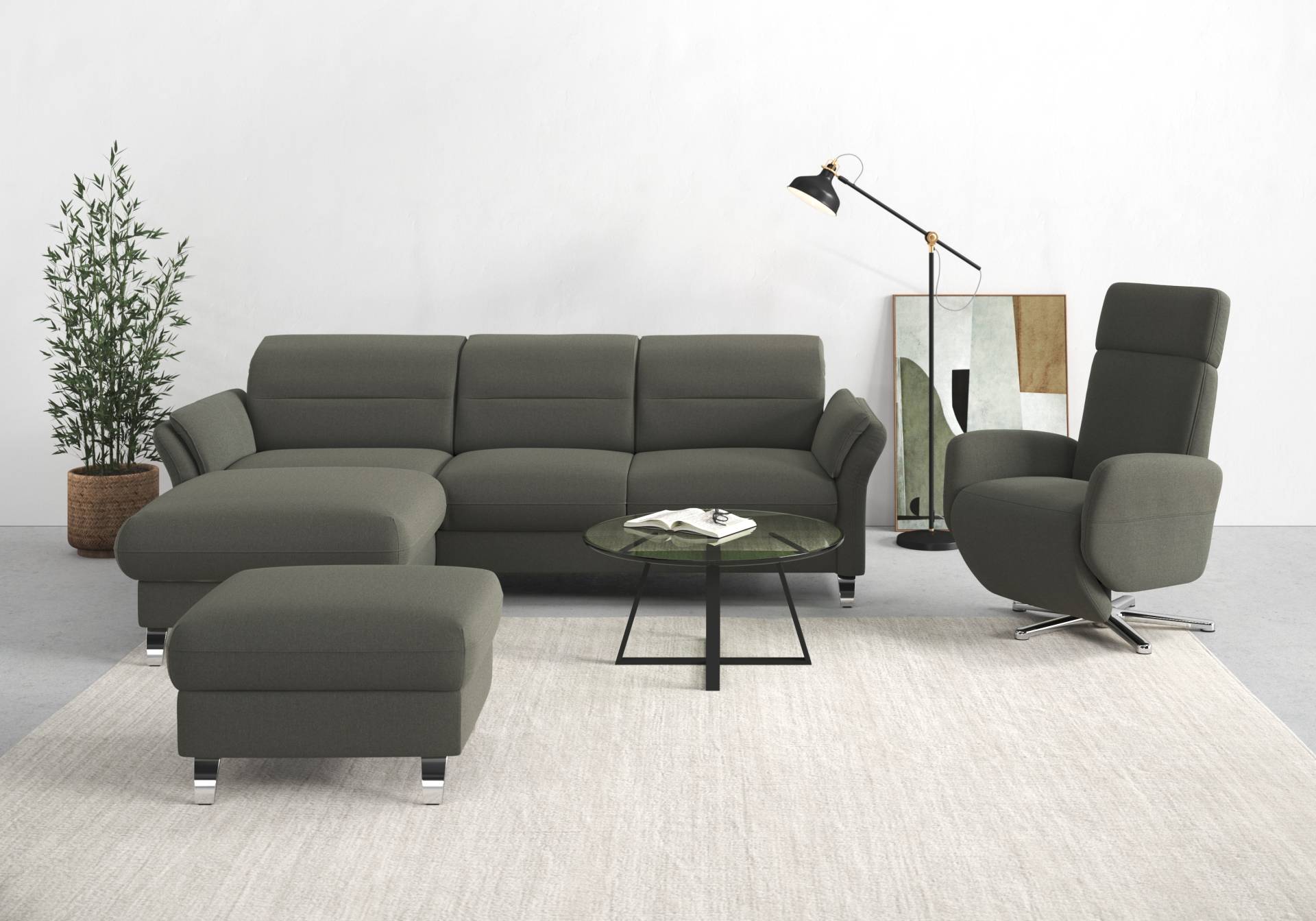 sit&more Ecksofa »Grenoble L-Form mit Federkern«, wahlweise mit Bettfunktion, Bettkasten, Arm- und Kopfteilverstellung von sit&more