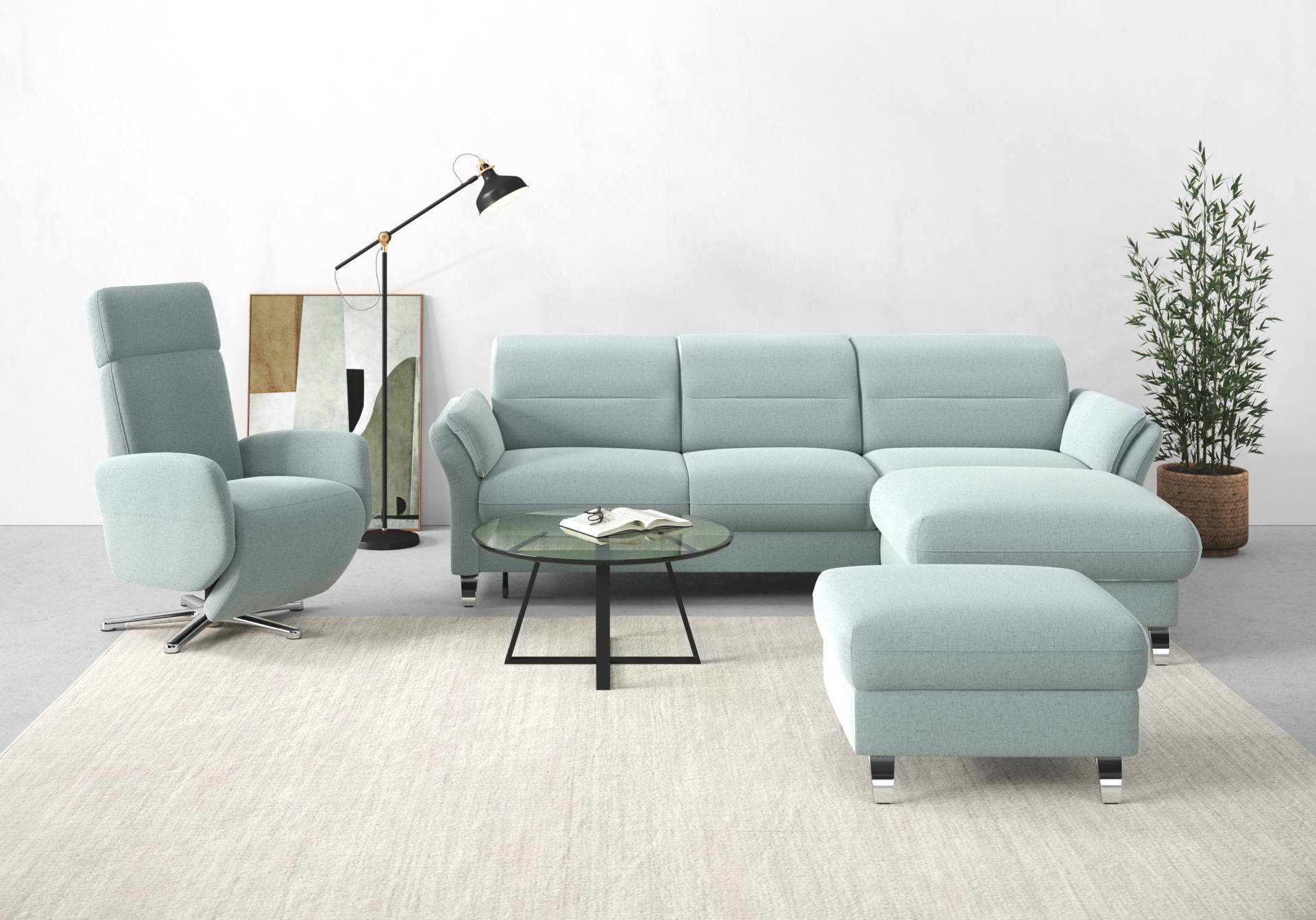 sit&more Ecksofa »Grenoble L-Form«, Federkern, wahlweise mit Bettfunktion, Bettkasten, Armteilverstellung von sit&more