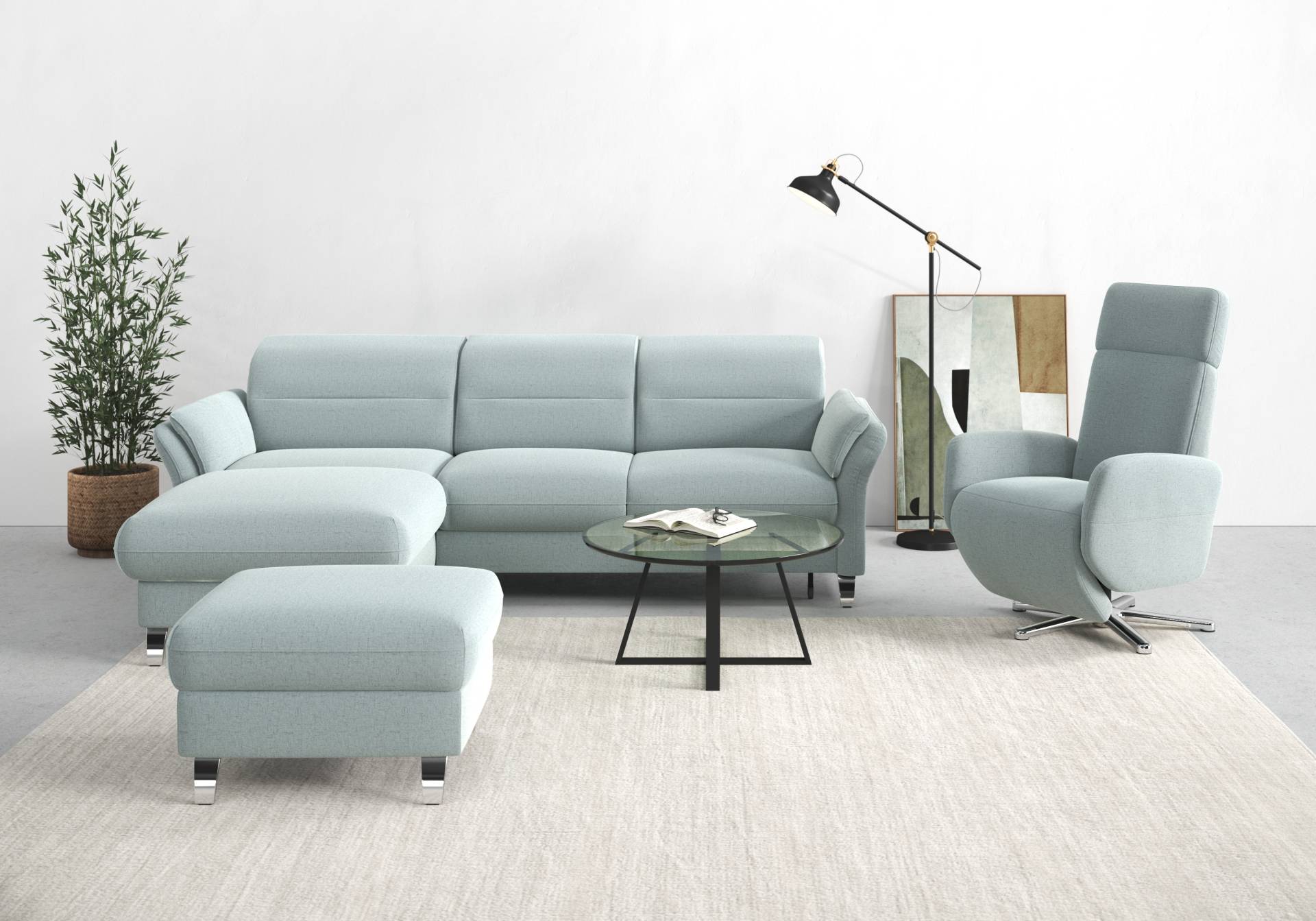 sit&more Ecksofa »Grenoble L-Form«, Federkern, wahlweise mit Bettfunktion, Bettkasten, Armteilverstellung von sit&more