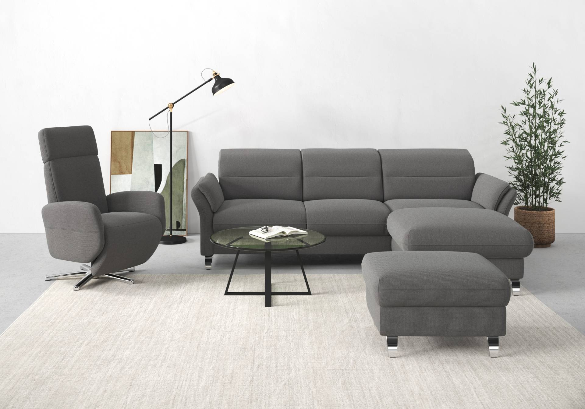 sit&more Ecksofa »Grenoble L-Form mit Federkern«, wahlweise mit Bettfunktion, Bettkasten, Arm- und Kopfteilverstellung von sit&more