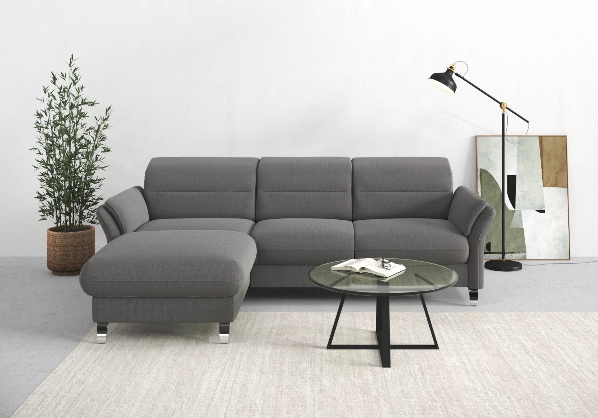 sit&more Ecksofa »Grenoble L-Form mit Federkern«, wahlweise mit Bettfunktion, Bettkasten, Arm- und Kopfteilverstellung von sit&more