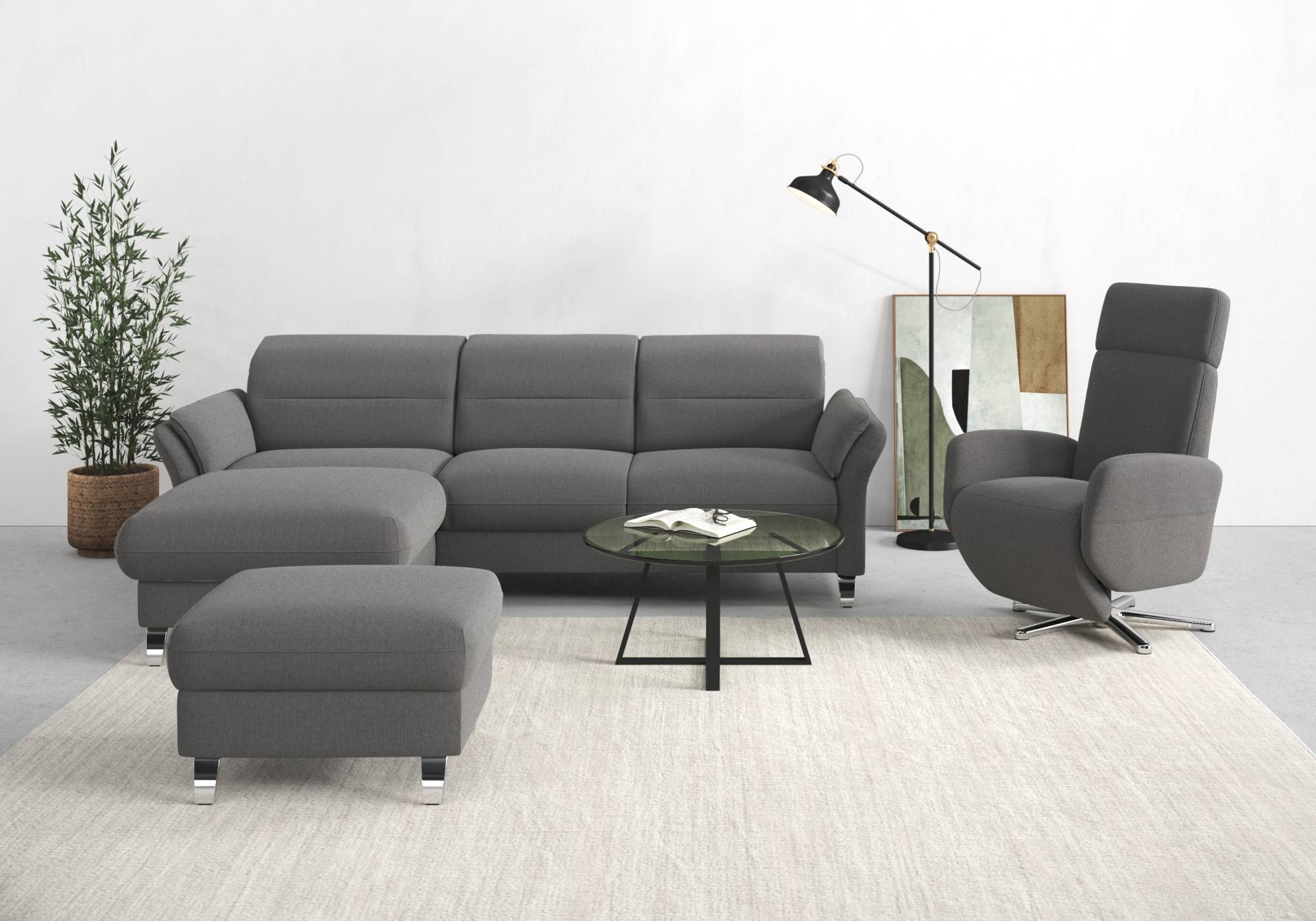 sit&more Ecksofa »Grenoble L-Form mit Federkern«, wahlweise mit Bettfunktion, Bettkasten, Arm- und Kopfteilverstellung von sit&more