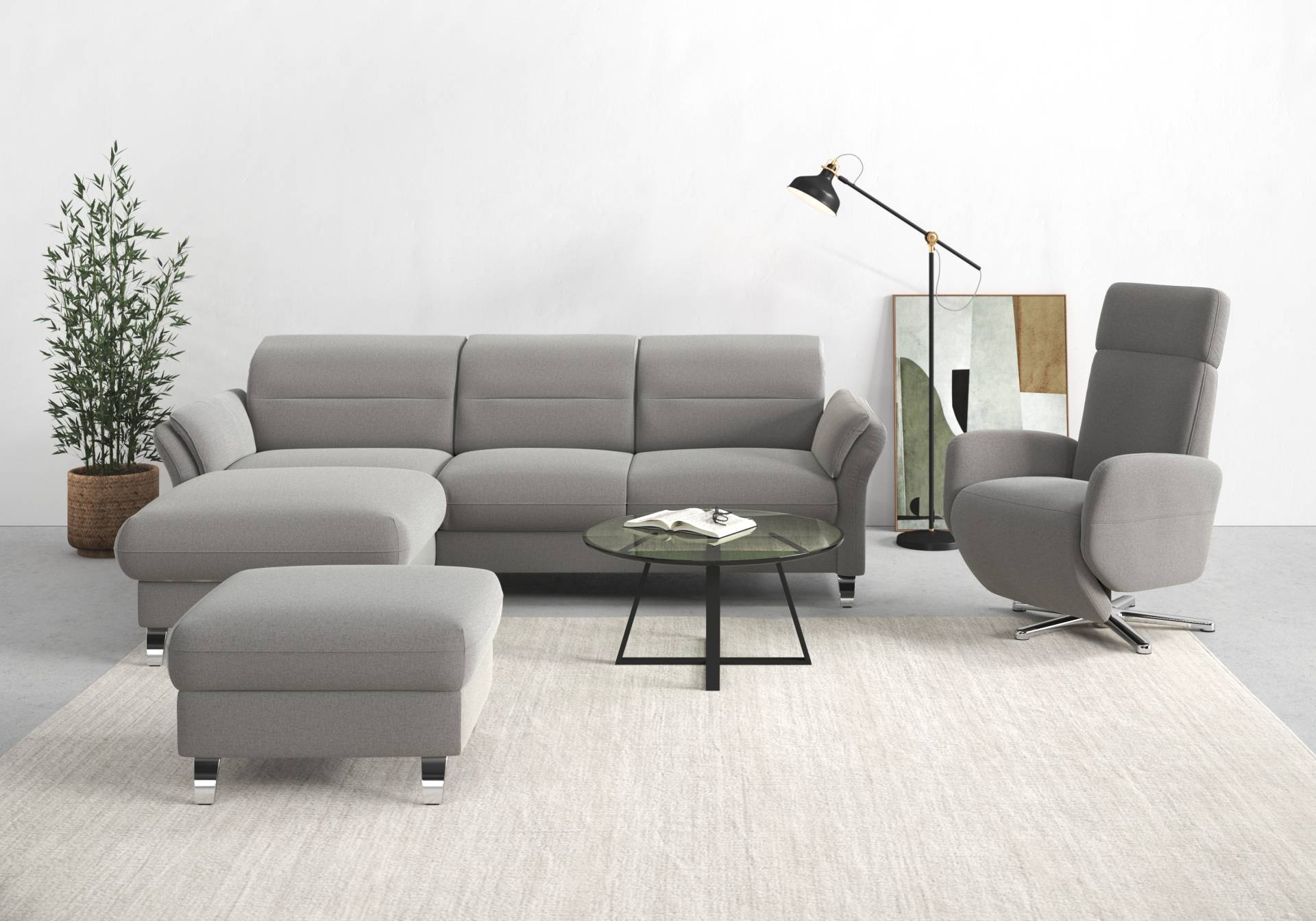 sit&more Ecksofa »Grenoble L-Form mit Federkern«, wahlweise mit Bettfunktion, Bettkasten, Arm- und Kopfteilverstellung von sit&more