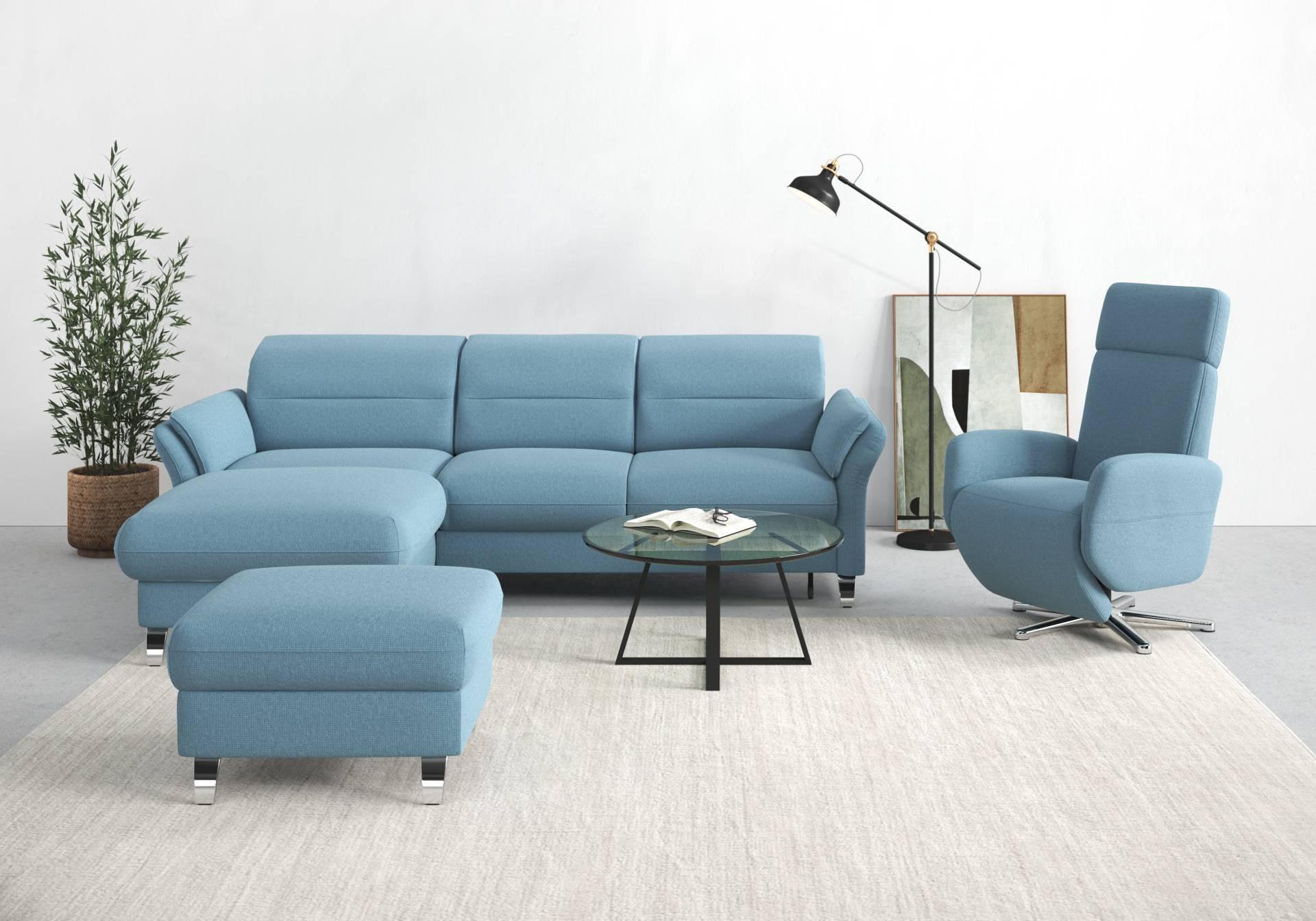 sit&more Ecksofa »Grenoble L-Form mit Federkern«, wahlweise mit Bettfunktion, Bettkasten, Arm- und Kopfteilverstellung von sit&more