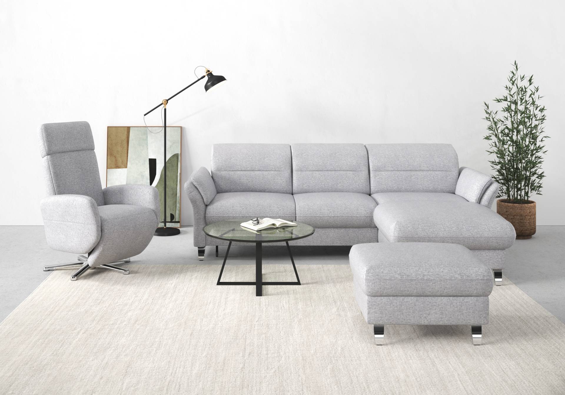 sit&more Ecksofa »Grenoble L-Form mit Federkern«, wahlweise mit Bettfunktion, Bettkasten, Arm- und Kopfteilverstellung von sit&more