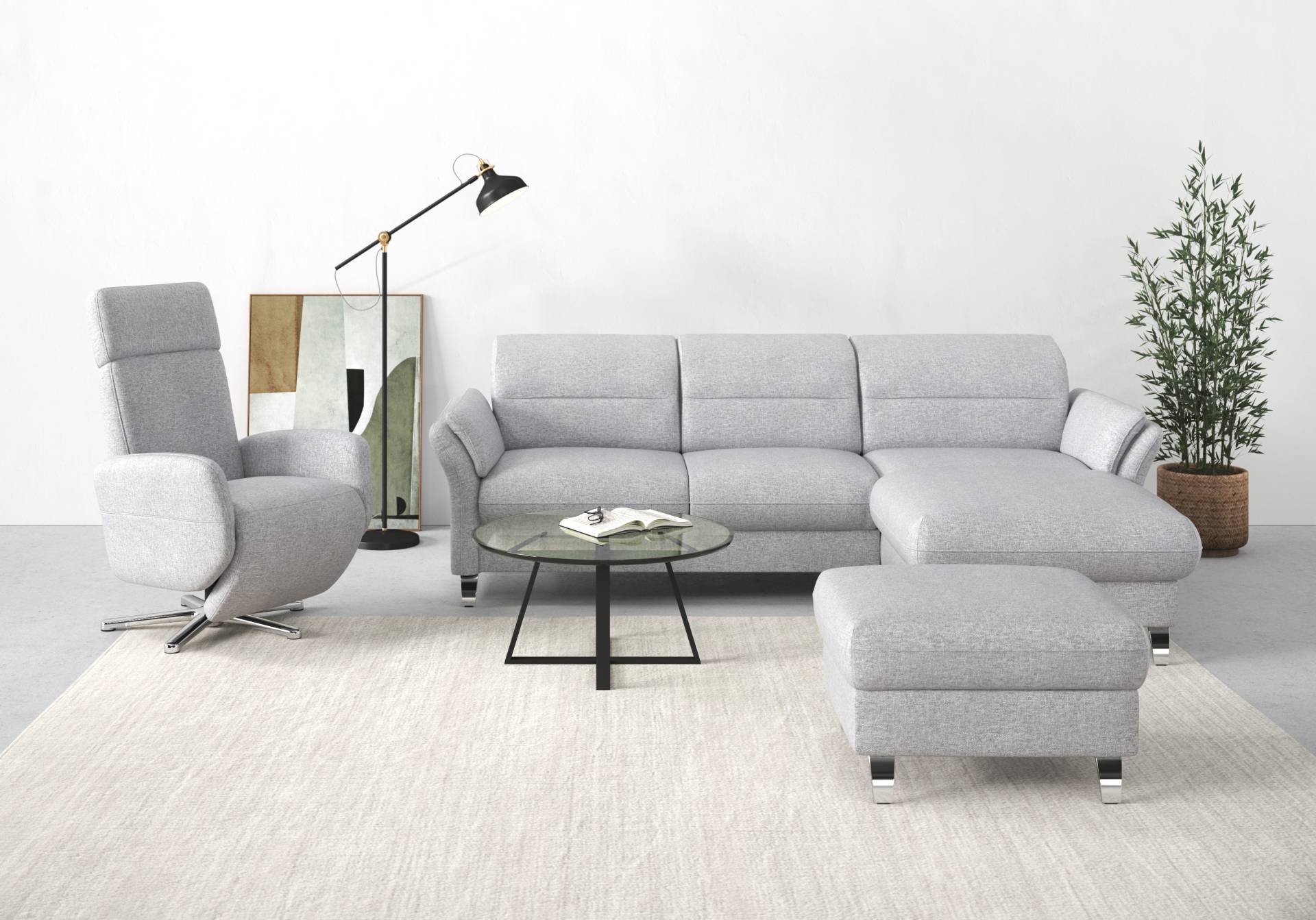 sit&more Ecksofa »Grenoble L-Form mit Federkern«, wahlweise mit Bettfunktion, Bettkasten, Arm- und Kopfteilverstellung von sit&more