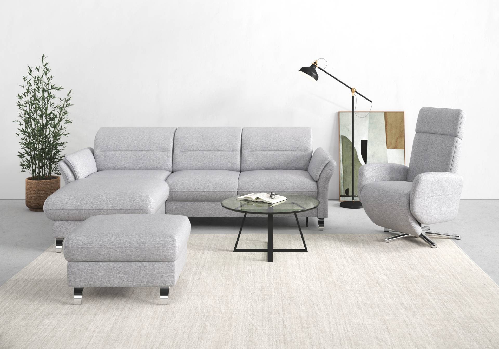 sit&more Ecksofa »Grenoble L-Form mit Federkern«, wahlweise mit Bettfunktion, Bettkasten, Arm- und Kopfteilverstellung von sit&more