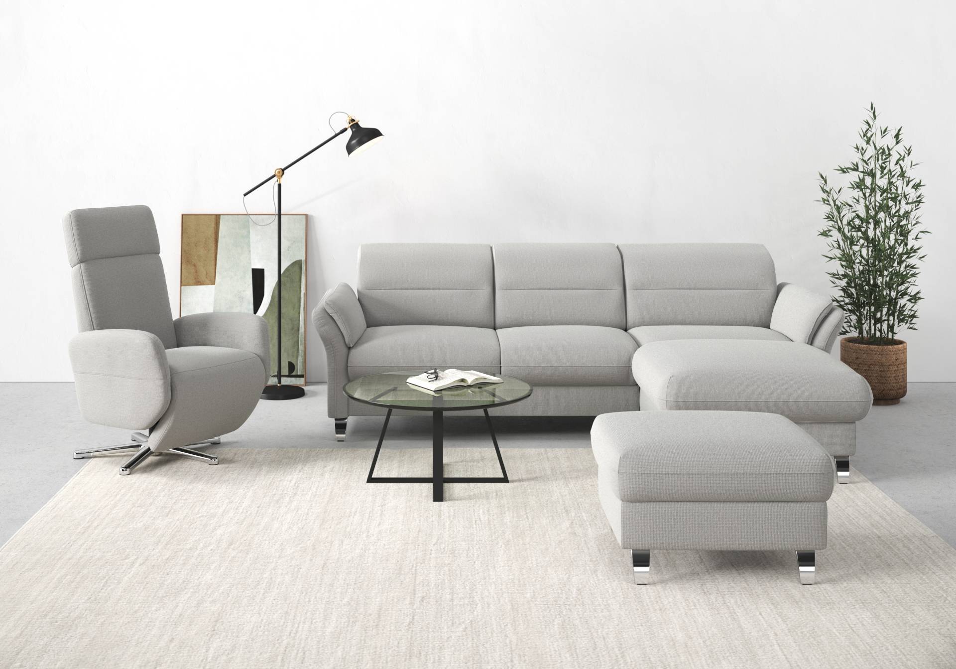 sit&more Ecksofa »Grenoble L-Form mit Federkern«, wahlweise mit Bettfunktion, Bettkasten, Arm- und Kopfteilverstellung von sit&more