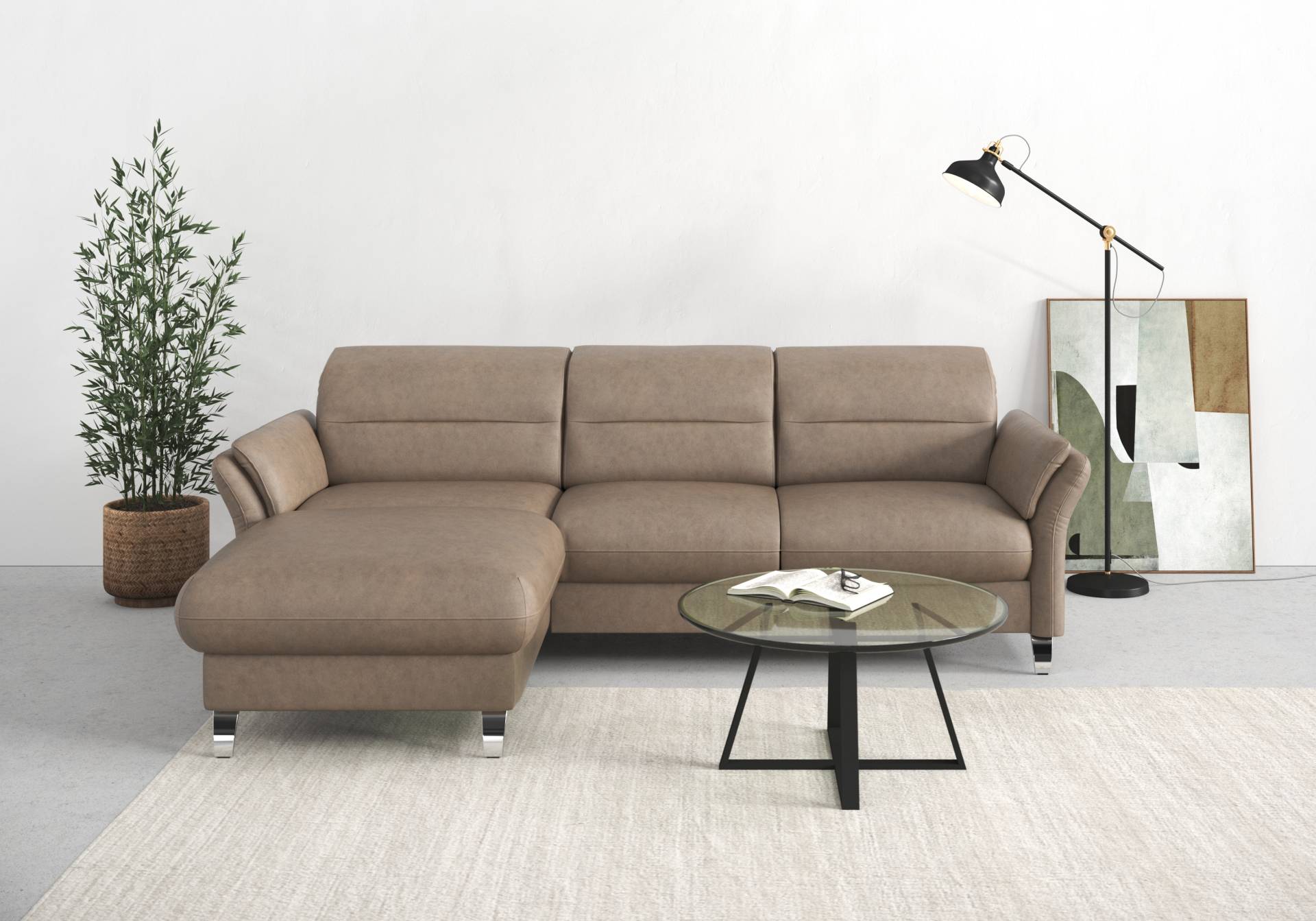 sit&more Ecksofa »Grenoble L-Form mit Federkern«, wahlweise mit Bettfunktion, Bettkasten, Arm- und Kopfteilverstellung von sit&more