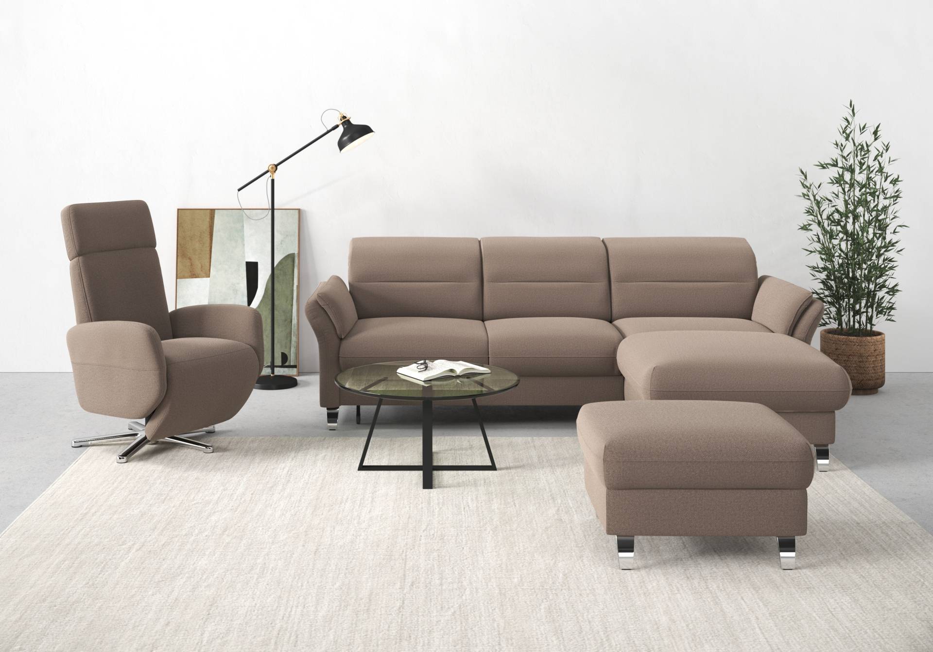 sit&more Ecksofa »Grenoble L-Form mit Federkern«, wahlweise mit Bettfunktion, Bettkasten, Arm- und Kopfteilverstellung von sit&more