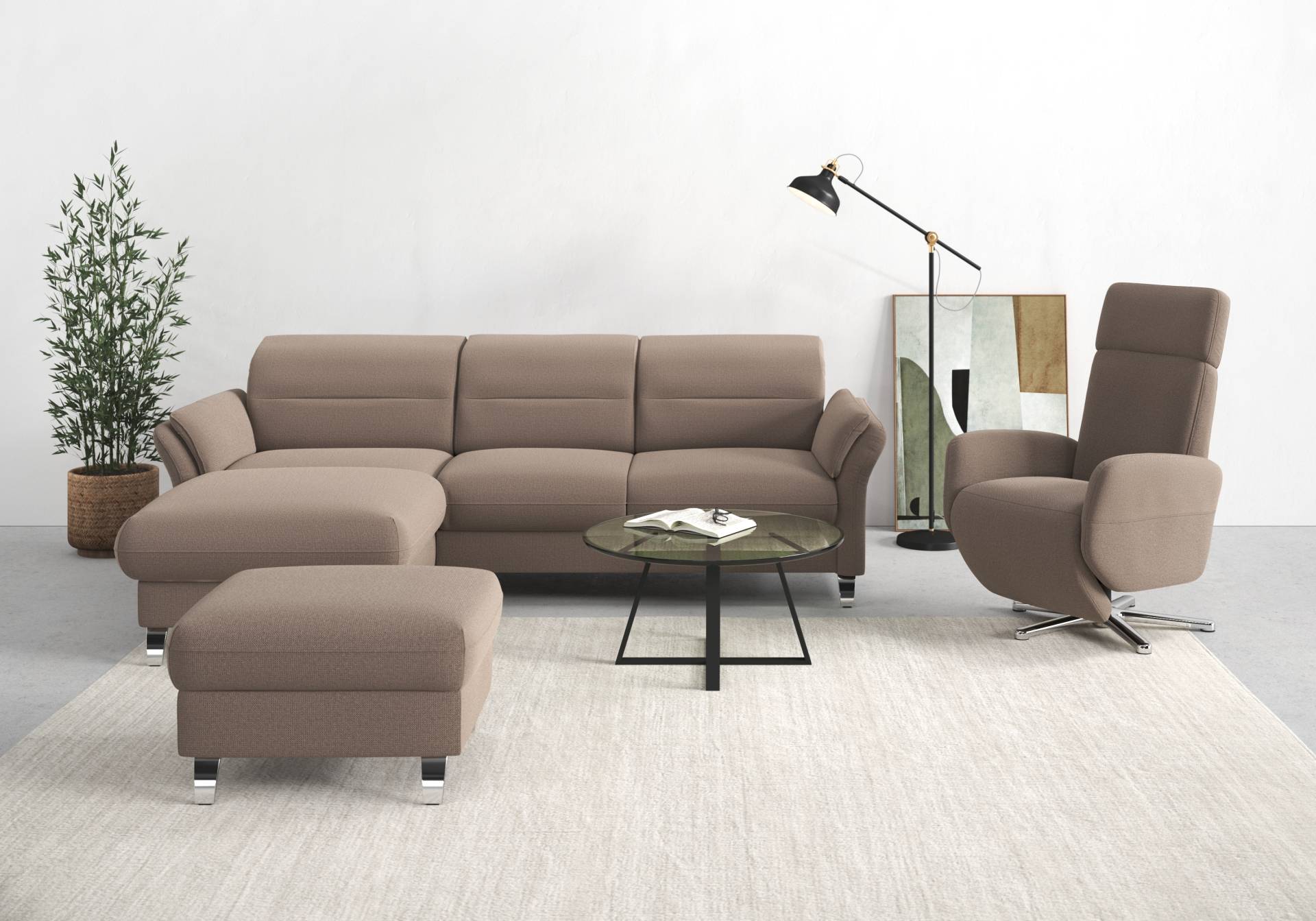 sit&more Ecksofa »Grenoble L-Form mit Federkern«, wahlweise mit Bettfunktion, Bettkasten, Arm- und Kopfteilverstellung von sit&more