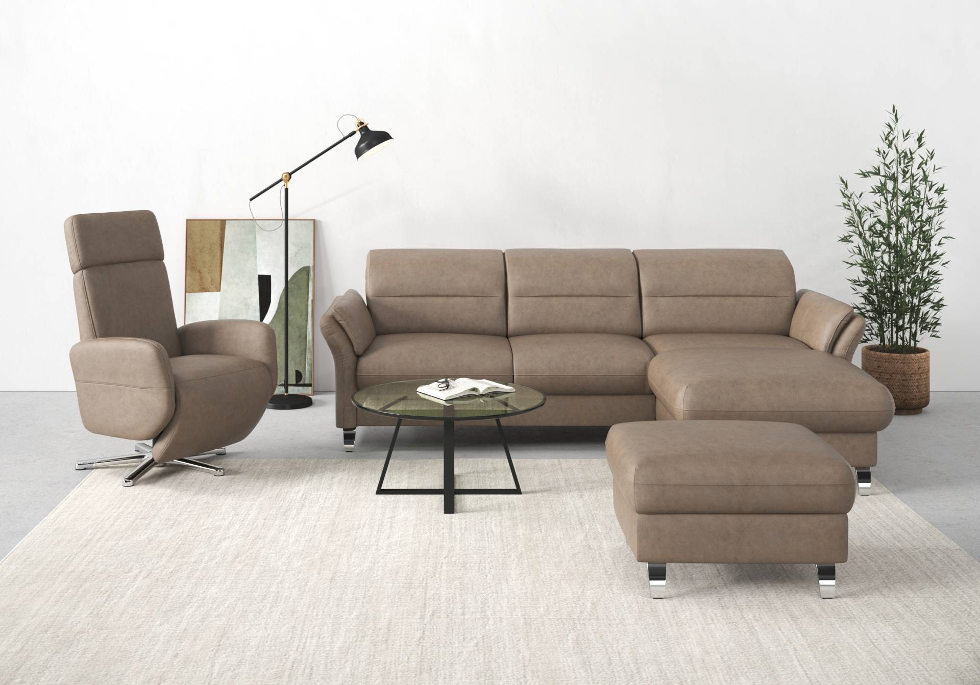 sit&more Ecksofa »Grenoble L-Form mit Federkern«, wahlweise mit Bettfunktion, Bettkasten, Arm- und Kopfteilverstellung von sit&more