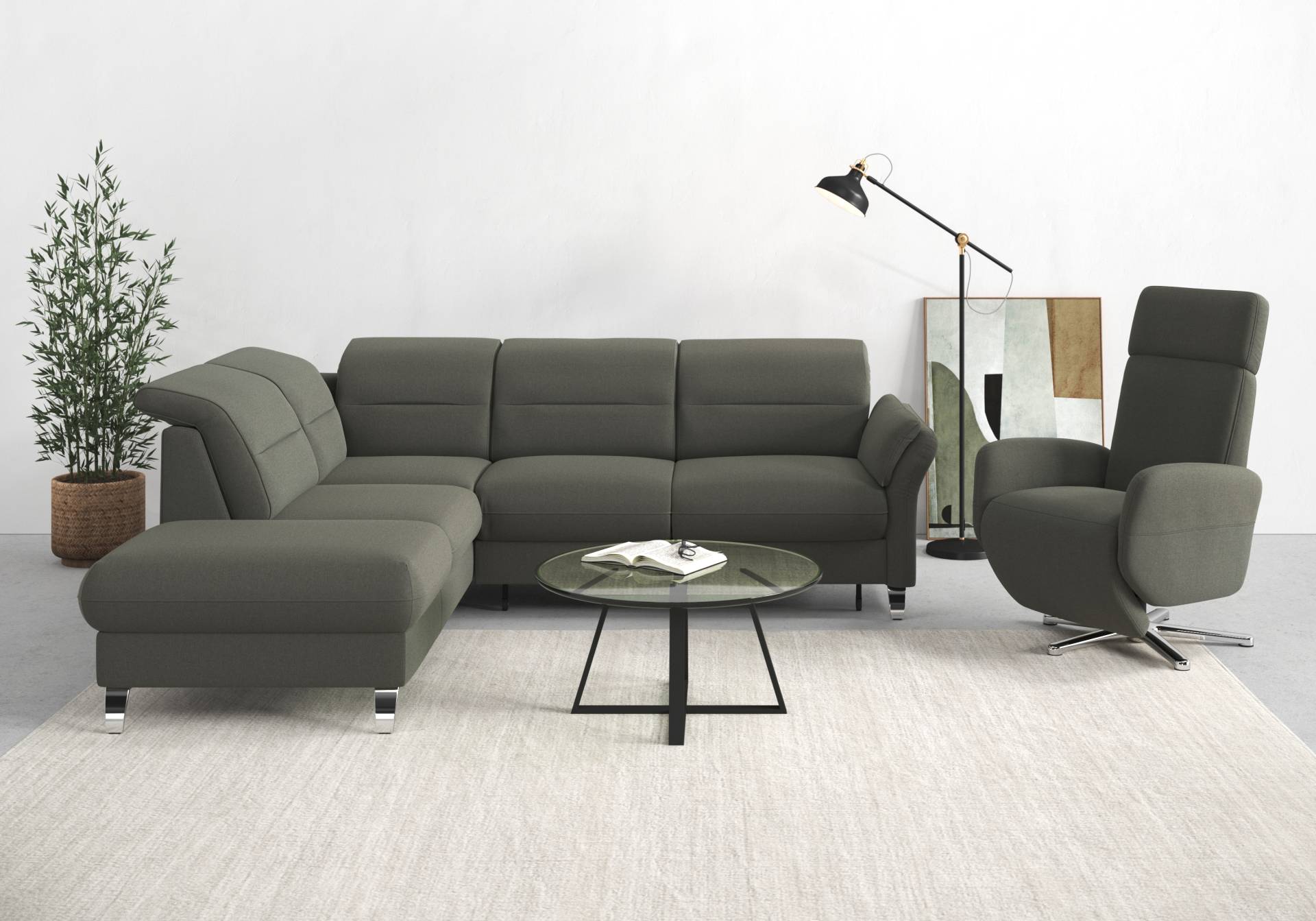 sit&more Ecksofa »Grenoble L-Form mit Federkern«, wahlweise mit Bettfunktion, Bettkasten, Arm- und Kopfteilverstellung von sit&more