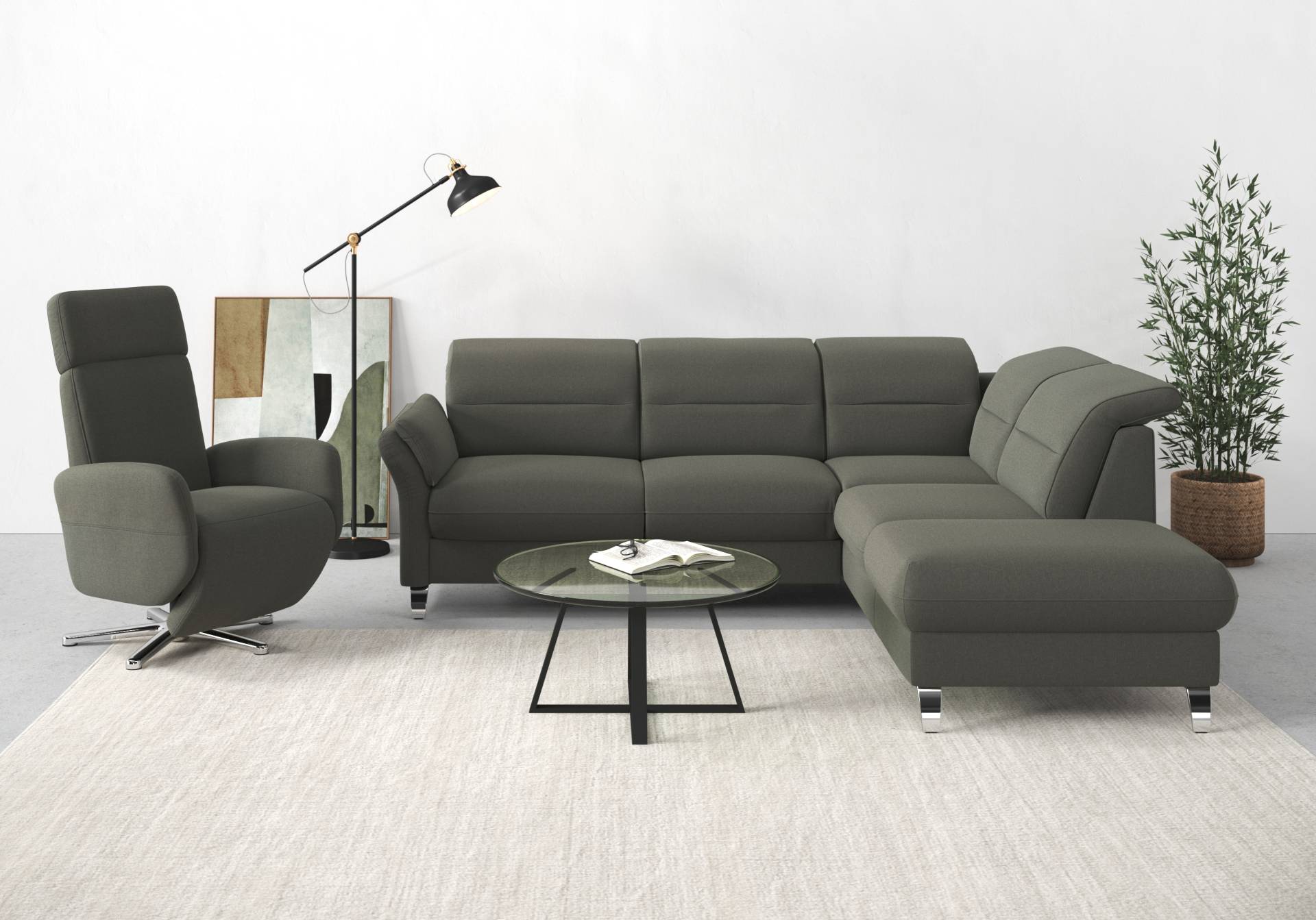 sit&more Ecksofa »Grenoble L-Form mit Federkern«, wahlweise mit Bettfunktion, Bettkasten, Arm- und Kopfteilverstellung von sit&more