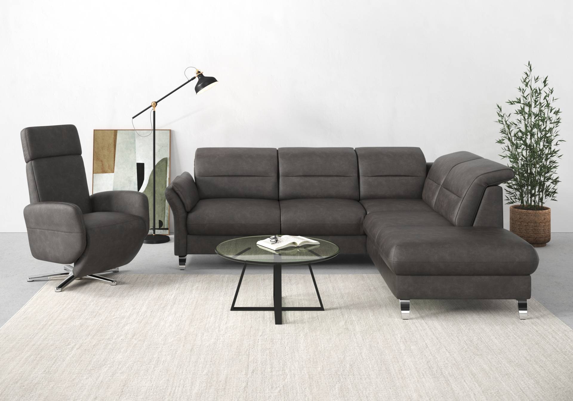 sit&more Ecksofa »Grenoble L-Form mit Federkern«, wahlweise mit Bettfunktion, Bettkasten, Arm- und Kopfteilverstellung von sit&more