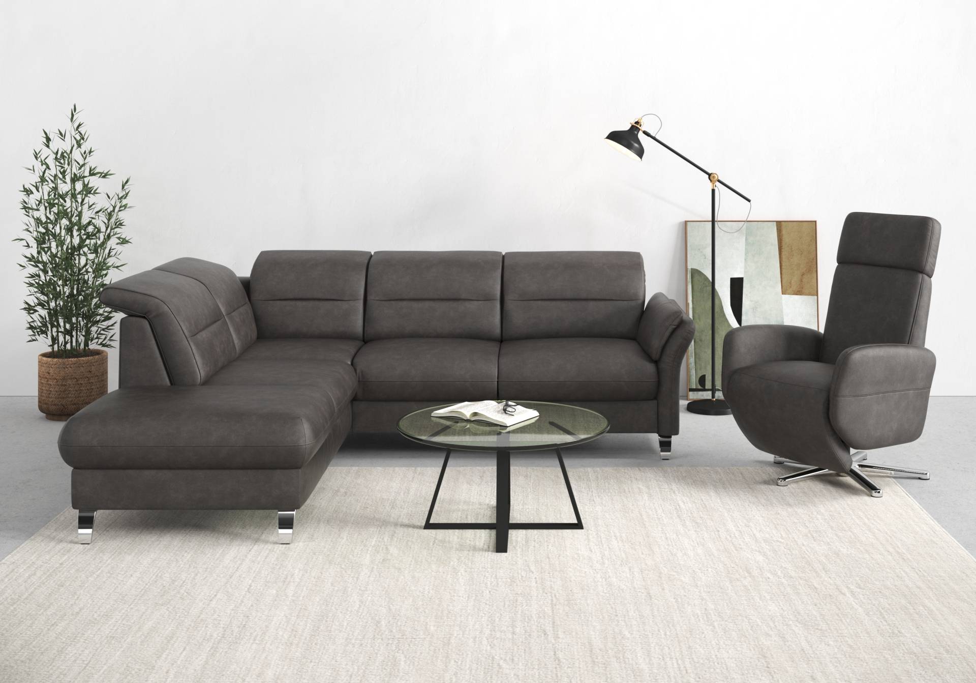 sit&more Ecksofa »Grenoble L-Form mit Federkern«, wahlweise mit Bettfunktion, Bettkasten, Arm- und Kopfteilverstellung von sit&more