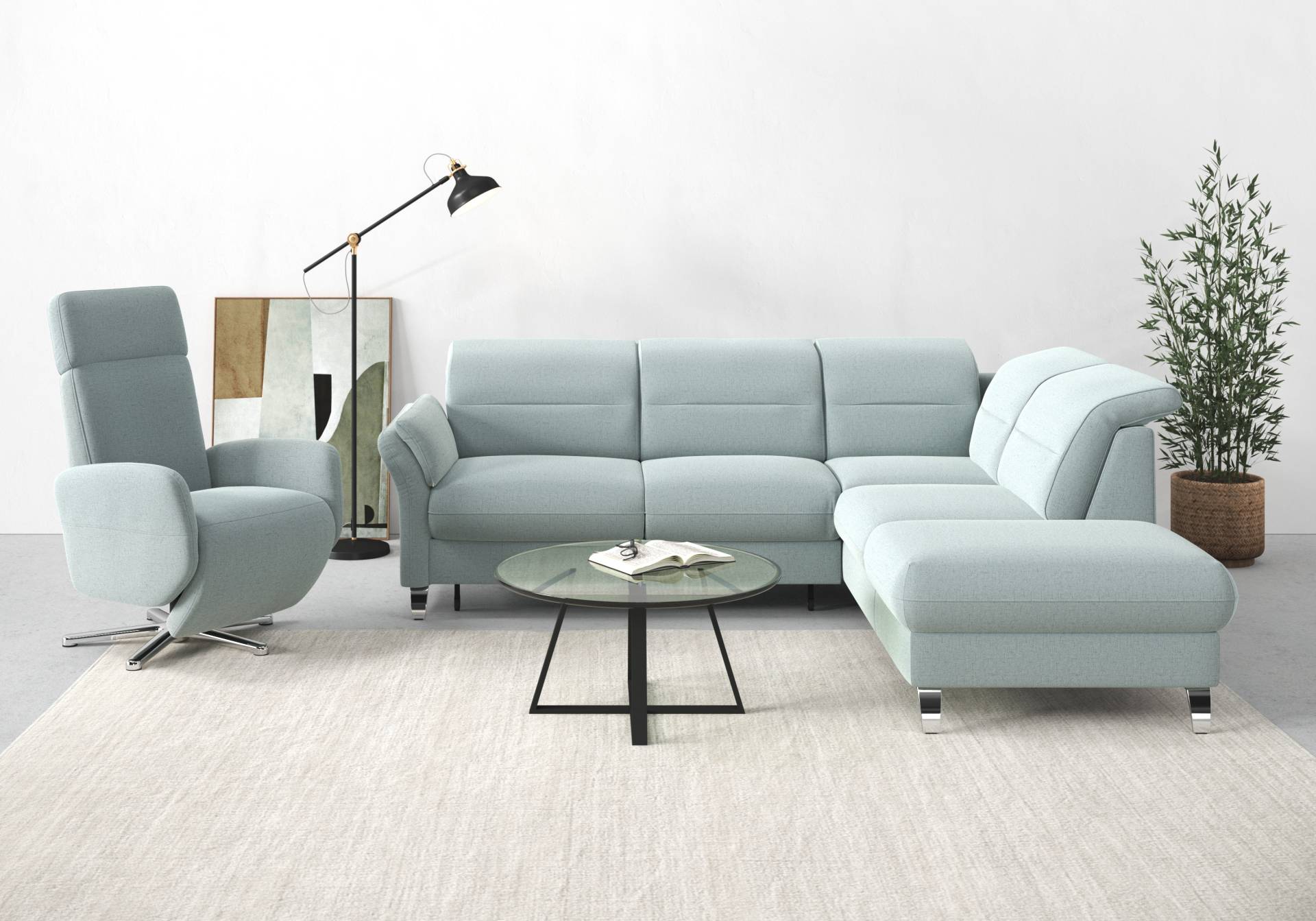 sit&more Ecksofa »Grenoble L-Form«, Federkern, wahlweise mit Bettfunktion, Stauraum, Armteilverstellung von sit&more