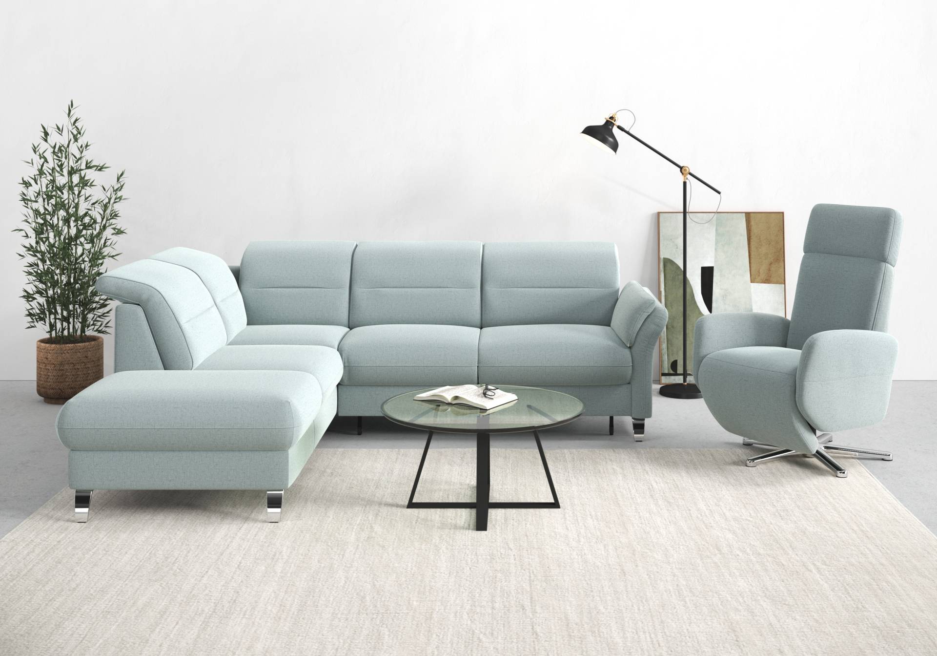 sit&more Ecksofa »Grenoble L-Form«, Federkern, wahlweise mit Bettfunktion, Stauraum, Armteilverstellung von sit&more