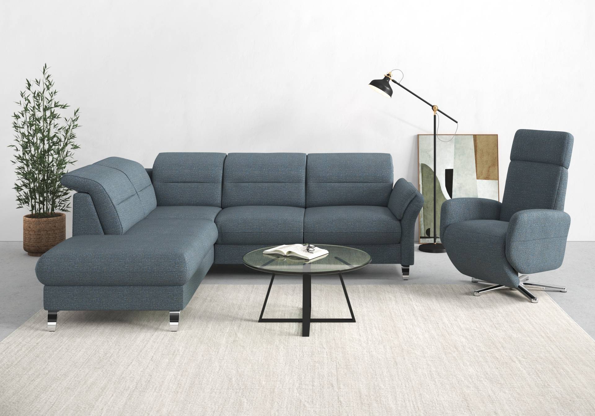 sit&more Ecksofa »Grenoble L-Form mit Federkern«, wahlweise mit Bettfunktion, Bettkasten, Arm- und Kopfteilverstellung von sit&more