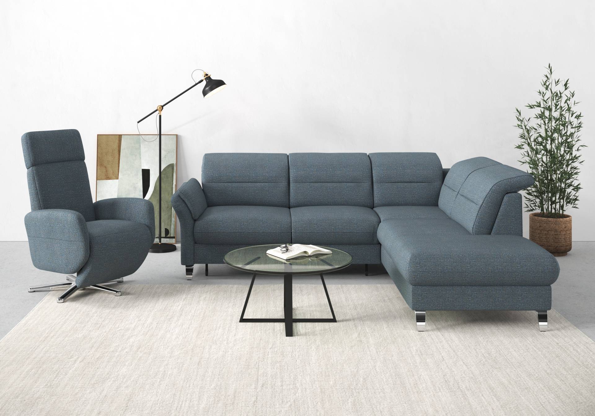 sit&more Ecksofa »Grenoble L-Form mit Federkern«, wahlweise mit Bettfunktion, Bettkasten, Arm- und Kopfteilverstellung von sit&more