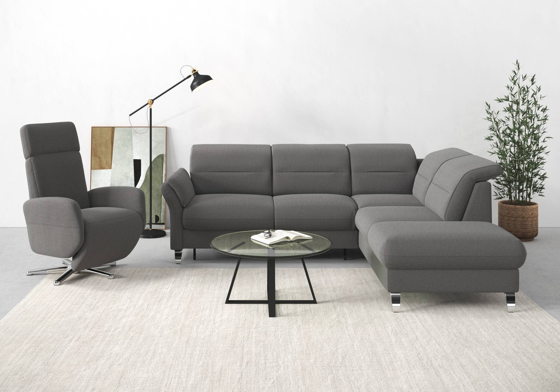 sit&more Ecksofa »Grenoble L-Form mit Federkern«, wahlweise mit Bettfunktion, Bettkasten, Arm- und Kopfteilverstellung von sit&more