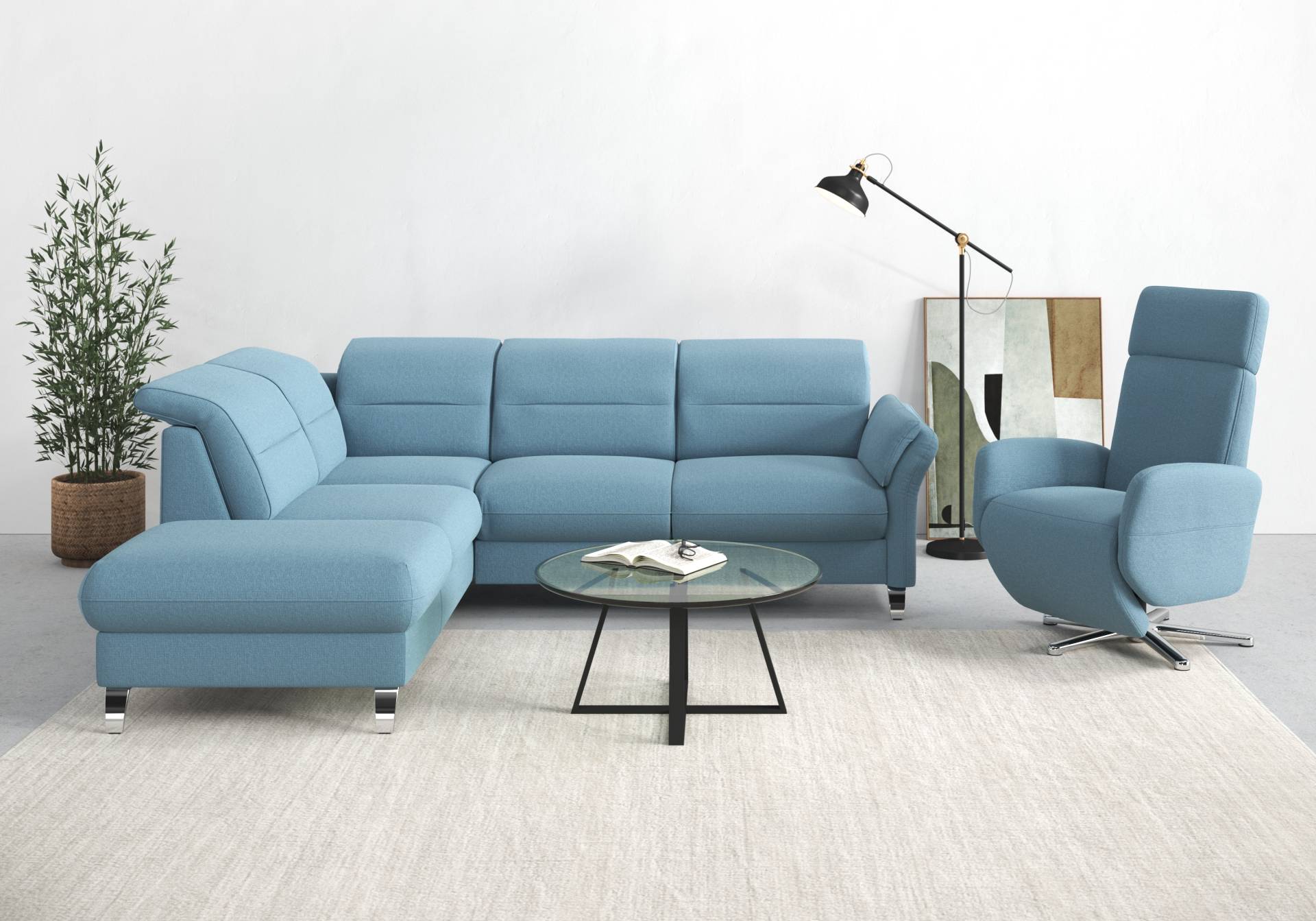 sit&more Ecksofa »Grenoble L-Form mit Federkern«, wahlweise mit Bettfunktion, Bettkasten, Arm- und Kopfteilverstellung von sit&more