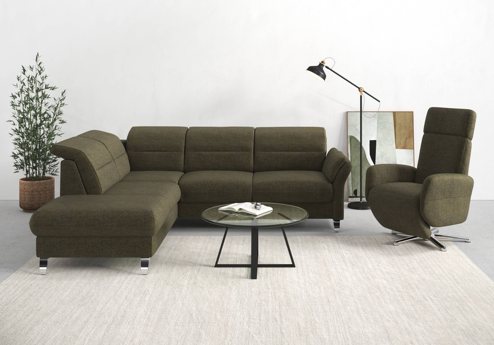 sit&more Ecksofa »Grenoble L-Form mit Federkern«, wahlweise mit Bettfunktion, Bettkasten, Arm- und Kopfteilverstellung von sit&more