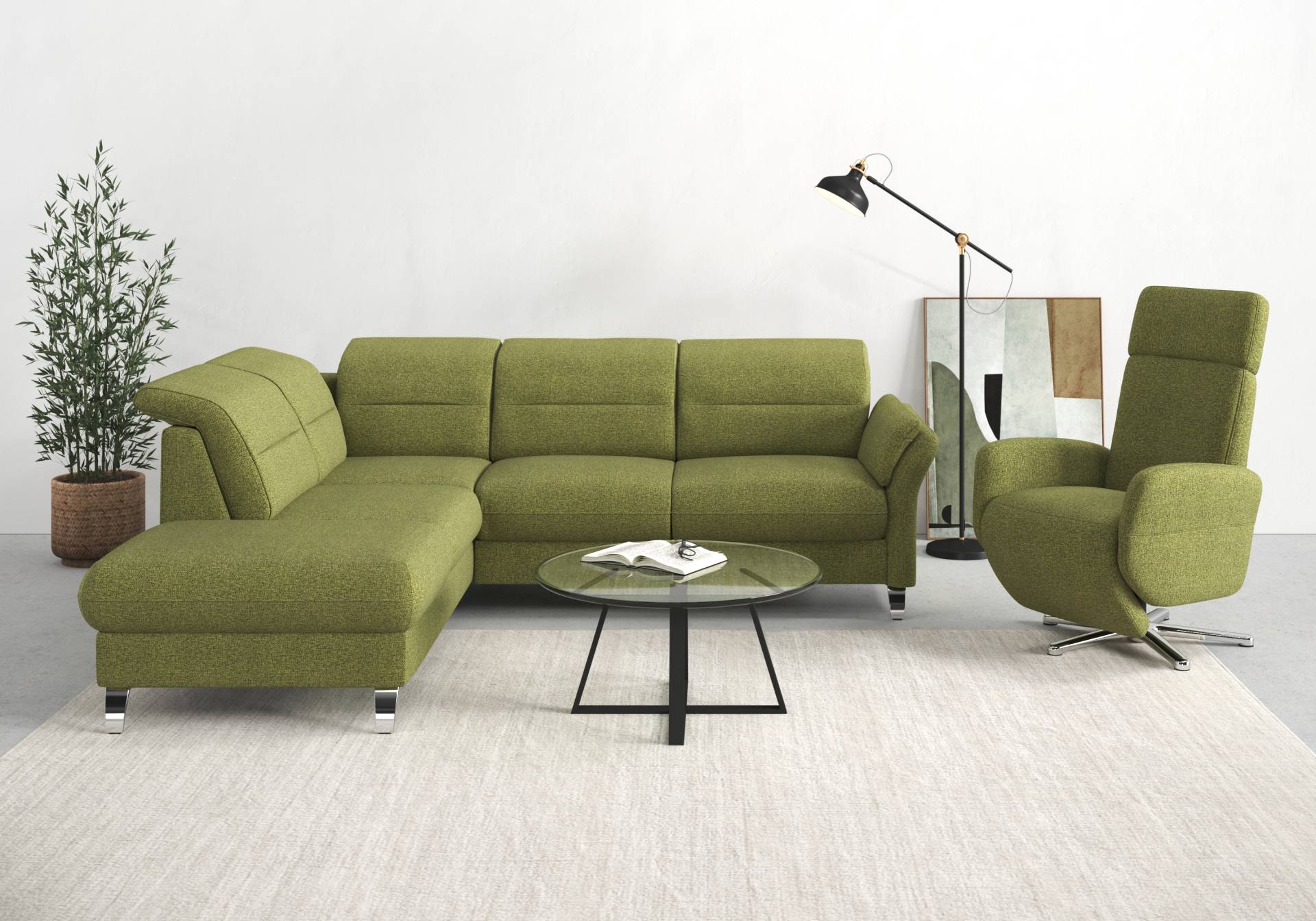 sit&more Ecksofa »Grenoble L-Form mit Federkern«, wahlweise mit Bettfunktion, Bettkasten, Arm- und Kopfteilverstellung von sit&more