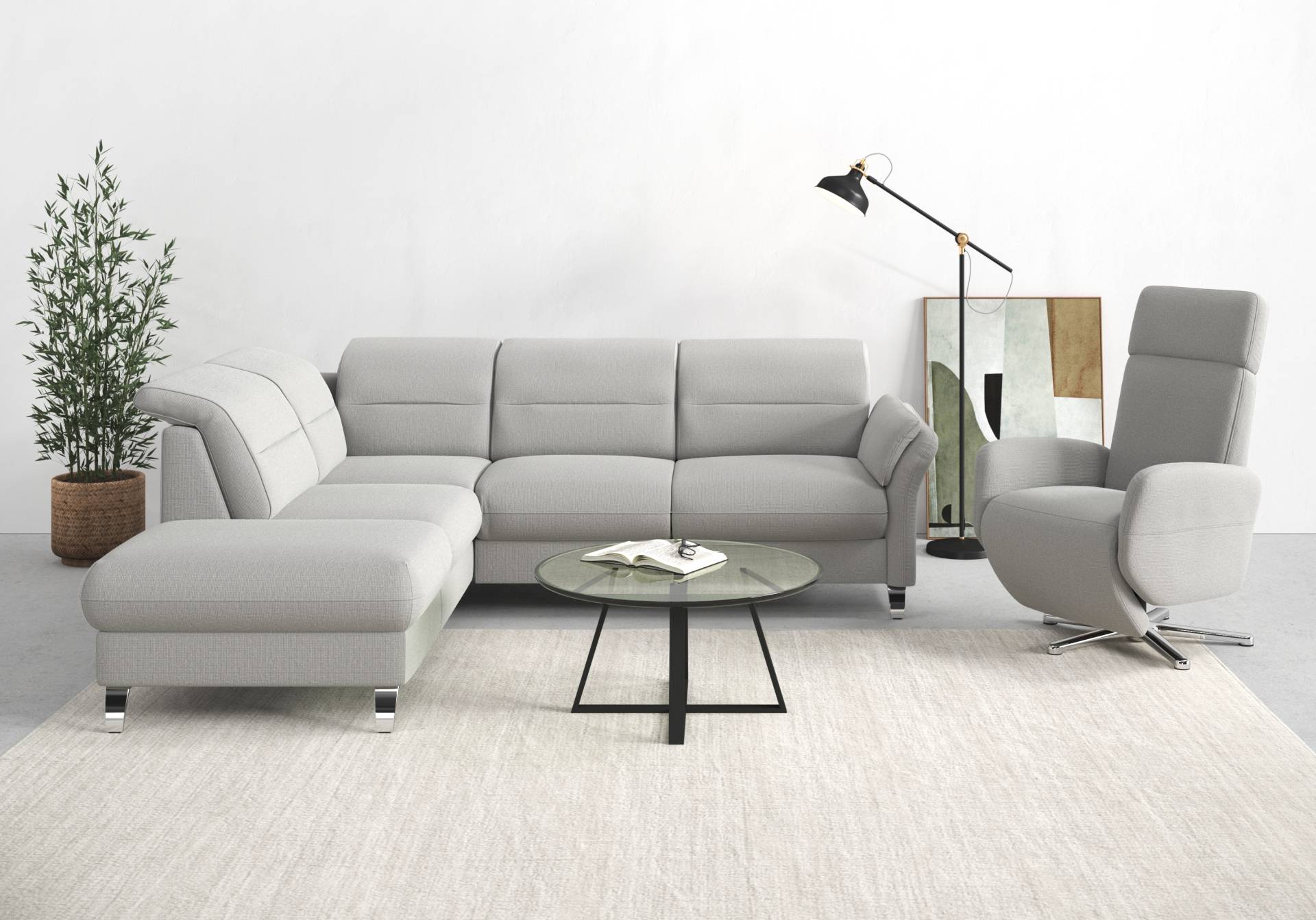 sit&more Ecksofa »Grenoble L-Form mit Federkern«, wahlweise mit Bettfunktion, Bettkasten, Arm- und Kopfteilverstellung von sit&more