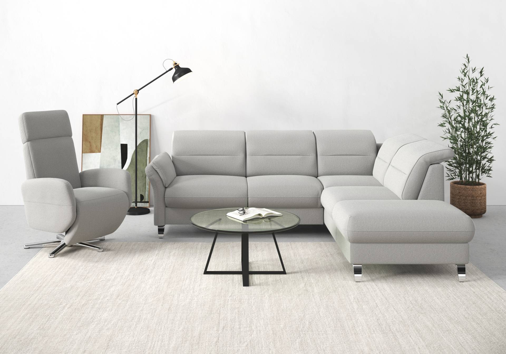 sit&more Ecksofa »Grenoble L-Form mit Federkern«, wahlweise mit Bettfunktion, Bettkasten, Arm- und Kopfteilverstellung von sit&more