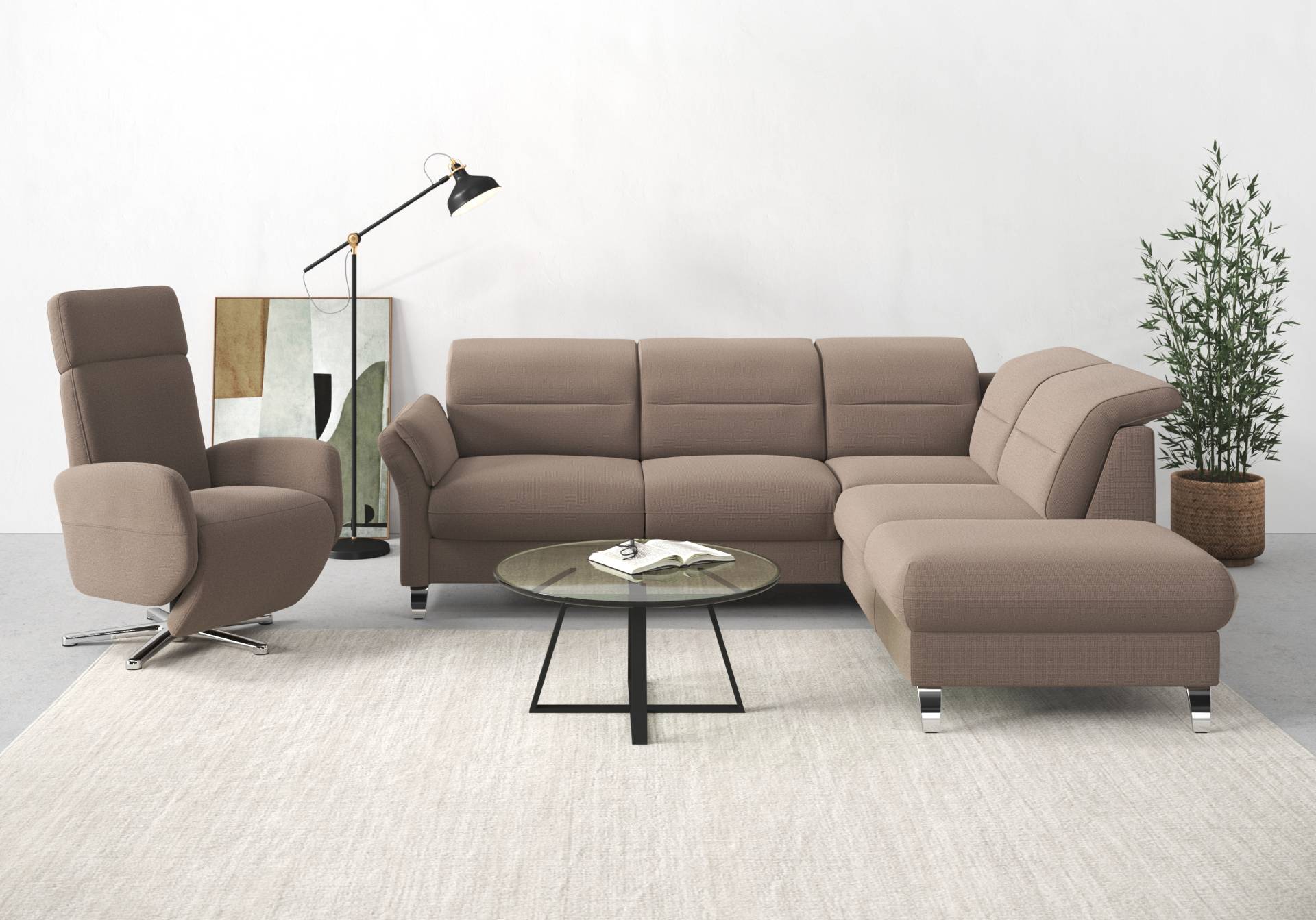 sit&more Ecksofa »Grenoble L-Form mit Federkern«, wahlweise mit Bettfunktion, Bettkasten, Arm- und Kopfteilverstellung von sit&more