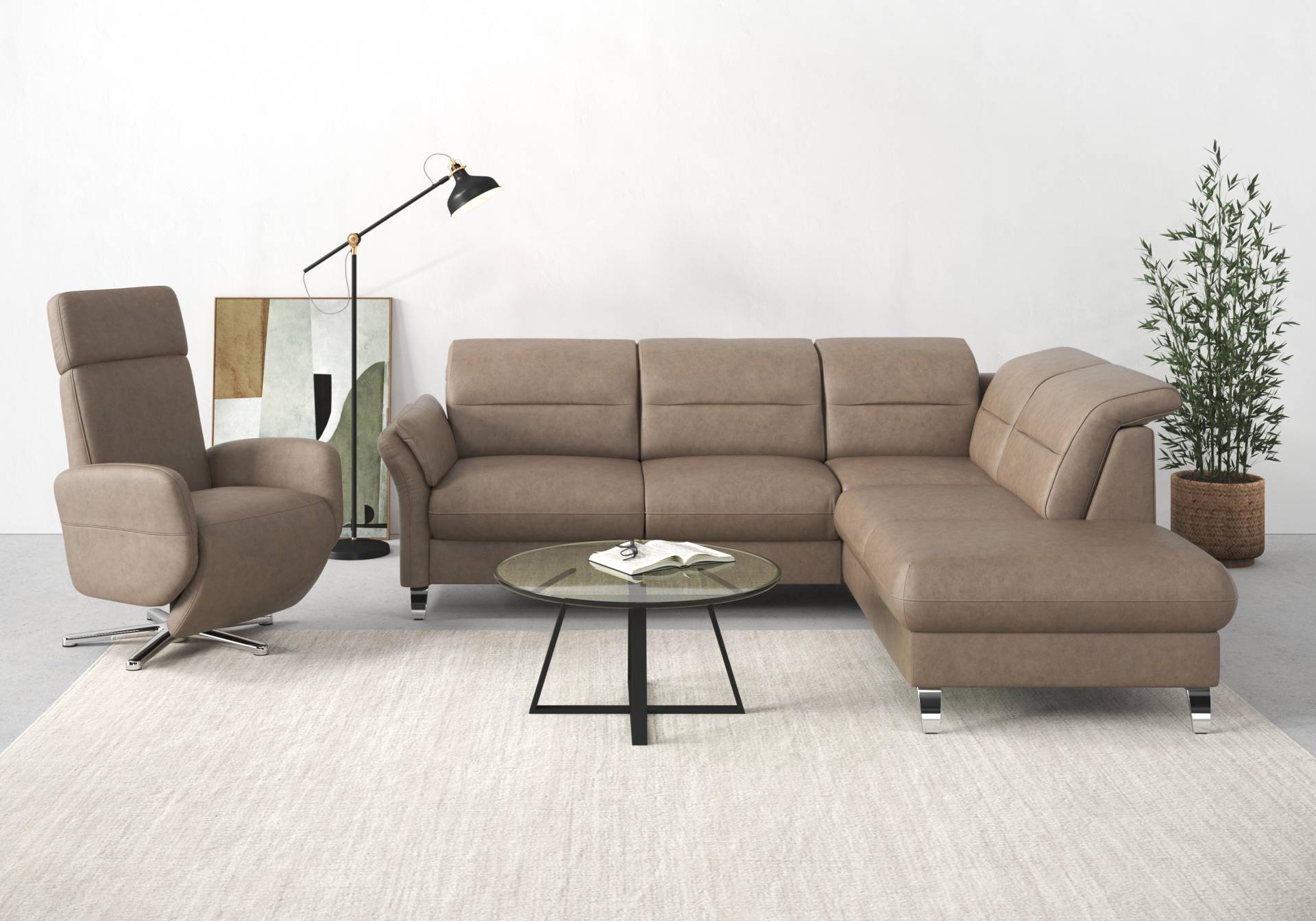 sit&more Ecksofa »Grenoble L-Form mit Federkern«, wahlweise mit Bettfunktion, Bettkasten, Arm- und Kopfteilverstellung von sit&more