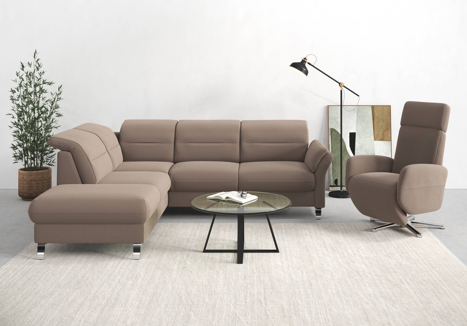 sit&more Ecksofa »Grenoble L-Form mit Federkern«, wahlweise mit Bettfunktion, Bettkasten, Arm- und Kopfteilverstellung von sit&more