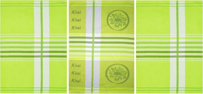 stuco Geschirrtuch »Summer Fruits Kiwi«, (Set, 3 tlg., 1x Geschirrtuch Früchte-Motiv,2 weitere Geschirrtücher Streifenoptik), Jacquardgewebe von stuco