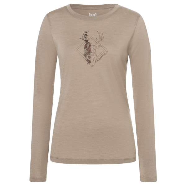 super.natural - Women's Deer Art L/S - Longsleeve Gr 34 - XS beige von super.natural