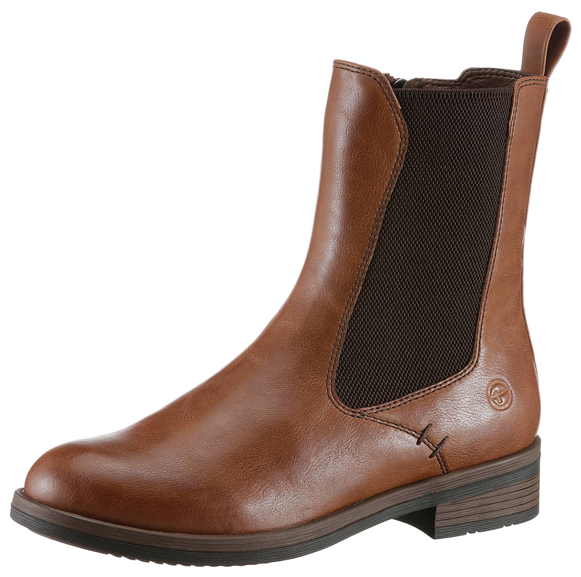 Tamaris Chelseaboots, Blockabstz, Stiefelette, Businesschuh mit T-Logoprägung Tamaris Chelseaboots, Blockabstz, Stiefelette, Businesschuh mit T-Logoprägung von tamaris