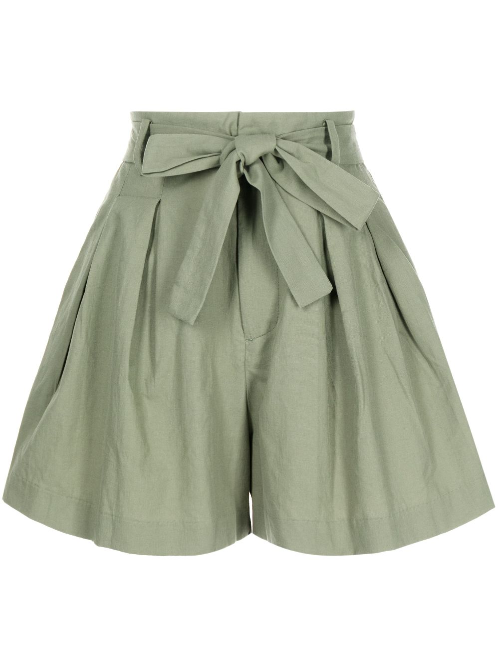 tout a coup belted pleated cotton shorts - Green von tout a coup
