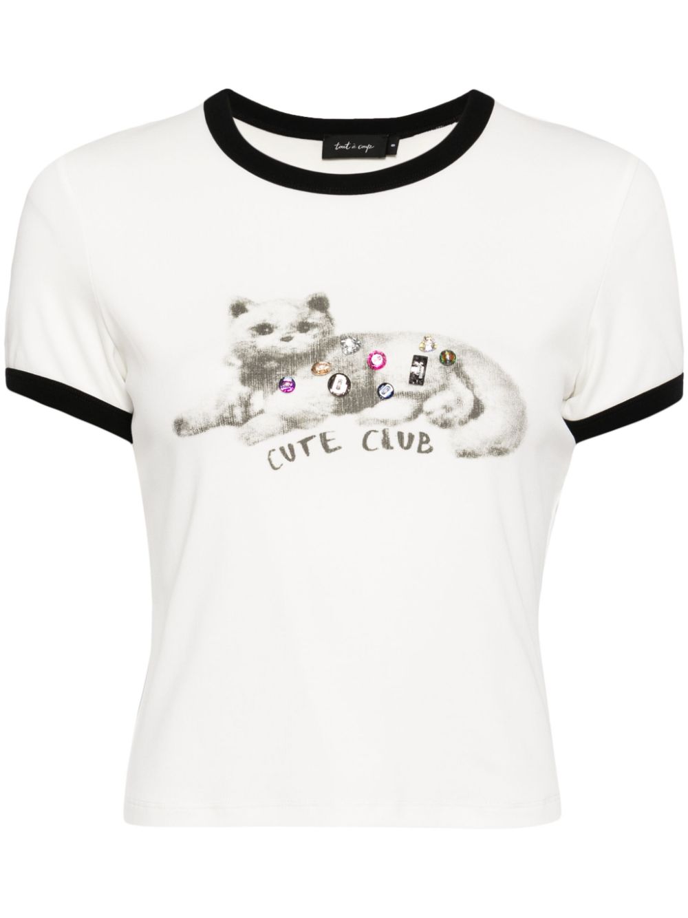 tout a coup cat-print stretch-cotton T-shirt - White von tout a coup