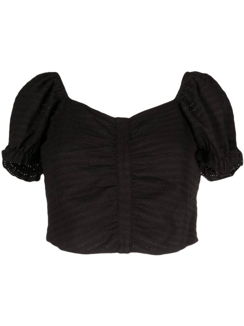 tout a coup embroidered ruched cropped blouse - Black von tout a coup