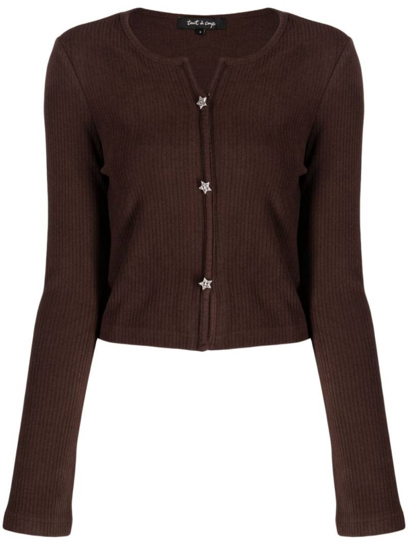 tout a coup ribbed star-stud embellished cropped jacket - Brown von tout a coup