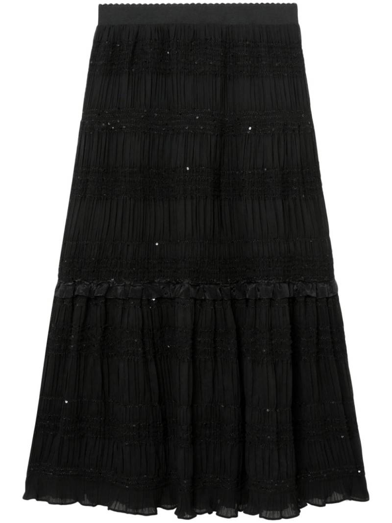 tout a coup ruffle-detail tiered midi skirt - Black von tout a coup