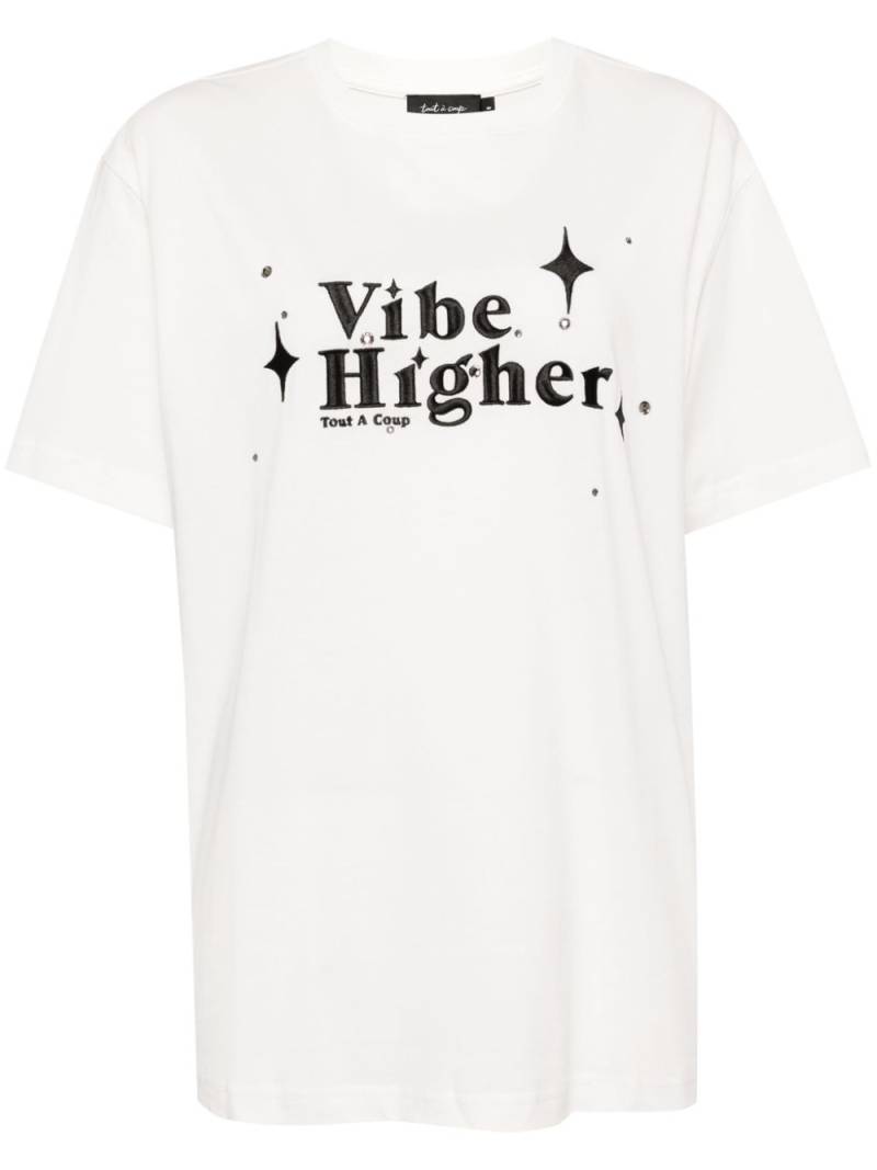 tout a coup slogan-embroidered cotton T-shirt - White von tout a coup