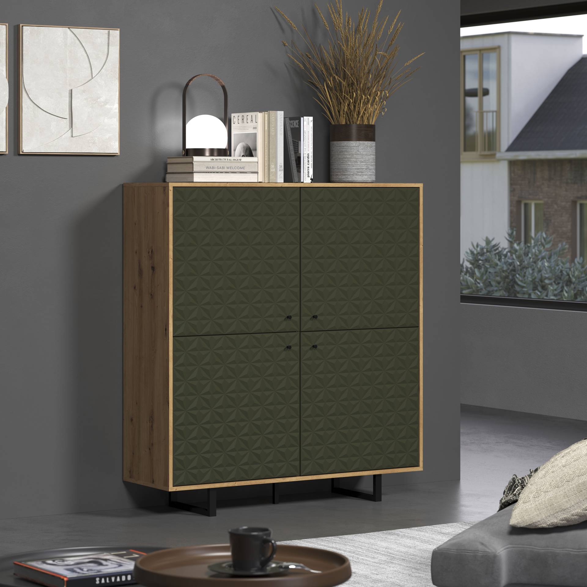 Places of Style Highboard »Ferretti«, Sideboard mit besonderer Fräsung - Füsse und Griffe aus Metall von PLACES OF STYLE