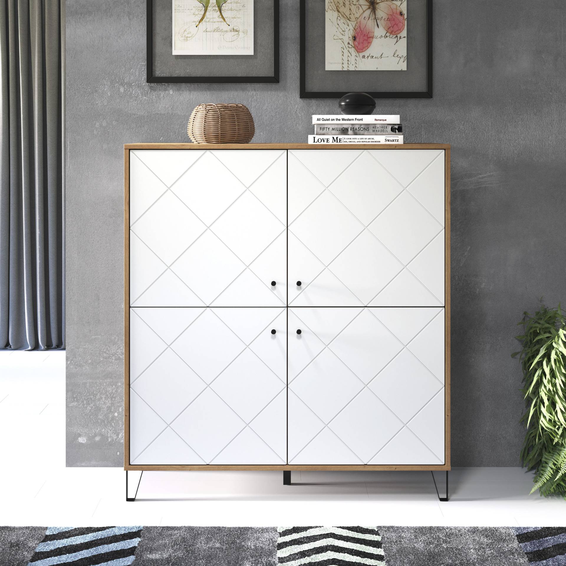 Places of Style Highboard »Tarragona«, Stauraumschrank, Fräsungen in Rautenoptik, Breite 123 cm von PLACES OF STYLE