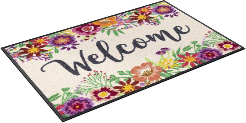 wash+dry by Kleen-Tex Fussmatte »Welcome Blooming«, rechteckig, Schmutzfangmatte, mit Spruch, rutschhemmend, waschbar von wash+dry by Kleen-Tex